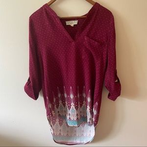 Pink Republic Burgundy Merlot Boho Pattern Top